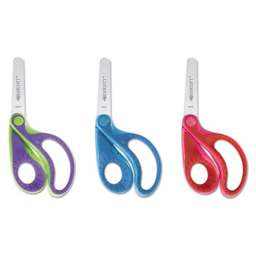 Westcott® Ergo Jr. Kids' Scissors, Rounded Tip, 5" Long, 1.5" Cut Length, Randomly Assorted Offset Handles freeshipping - TVN Wholesale
